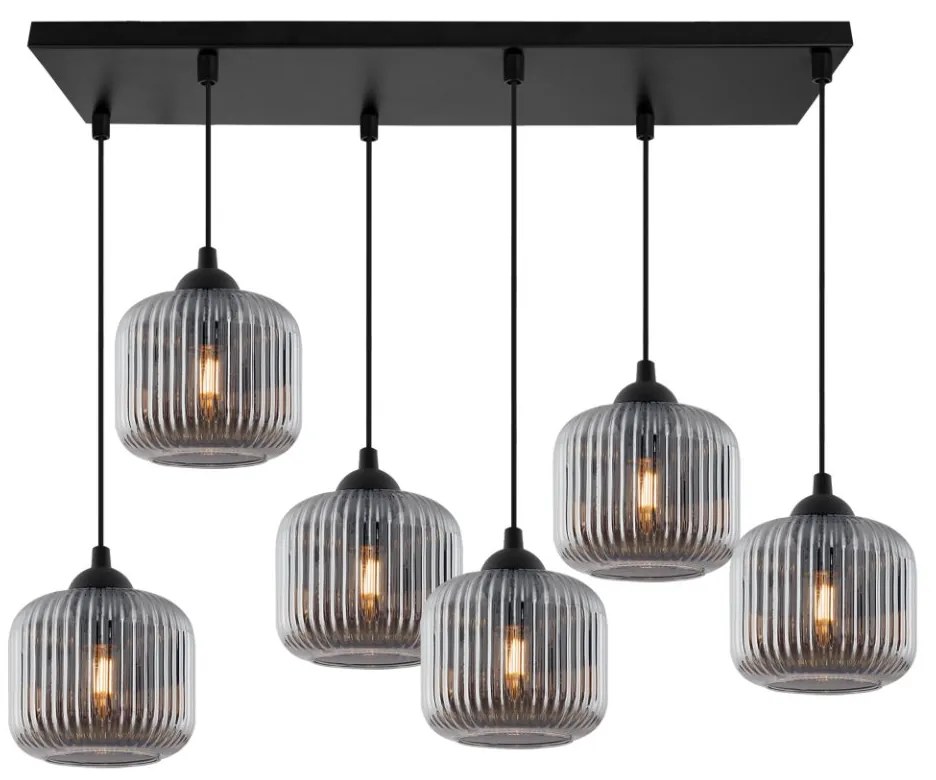 Závesné svietidlo Riffle, 6x grafitové sklenené tienidlo