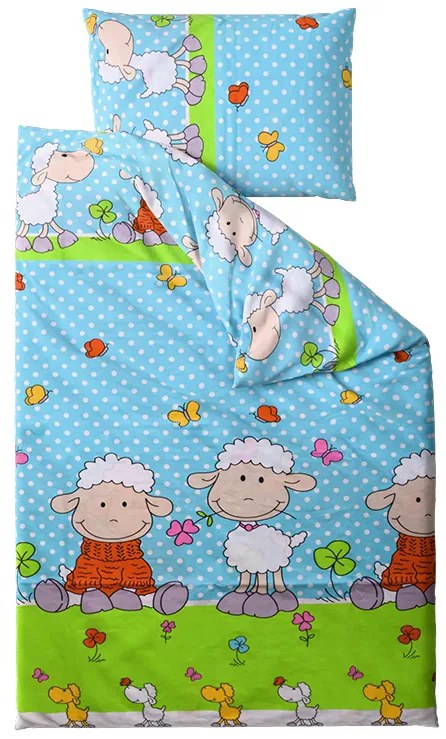 Bavlnené obliečky do postieľky OVEČKY modré Rozmer obliečky: 45 x 65 cm | 90 x 135 cm