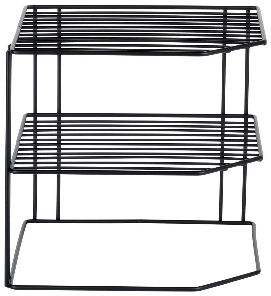 VILDE Prídavná polica, 3-poschodová, rohová, čierny kov 22 x 22 x 21 cm