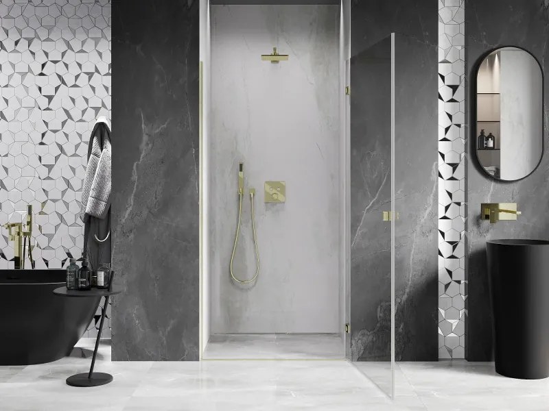 Mexen, Mexen Lunar-B výklopné pravé sprchové dvere 75 cm, transparentné, brúsené zlaté - 832-075-000-55-00-P