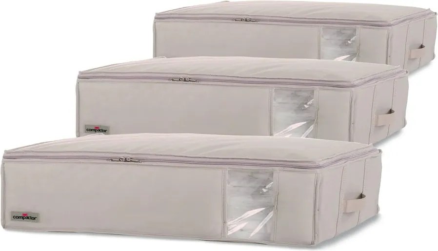 Sada 3 béžových úložných boxov pod posteľ s vakuovým obalom Compactor Aspilito Beige