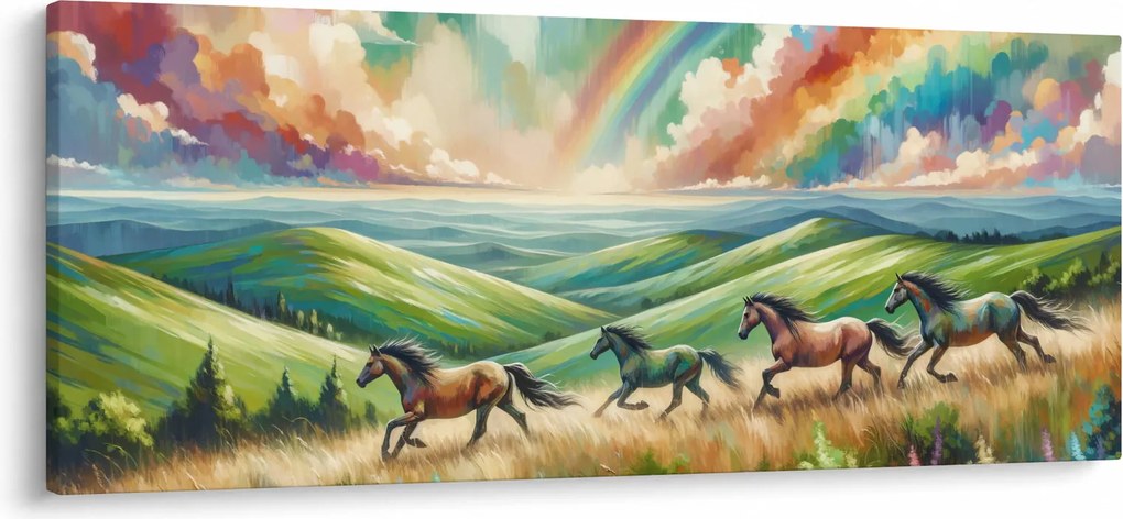 Obraz – Kone cválajúce krajinou (120x50 cm)