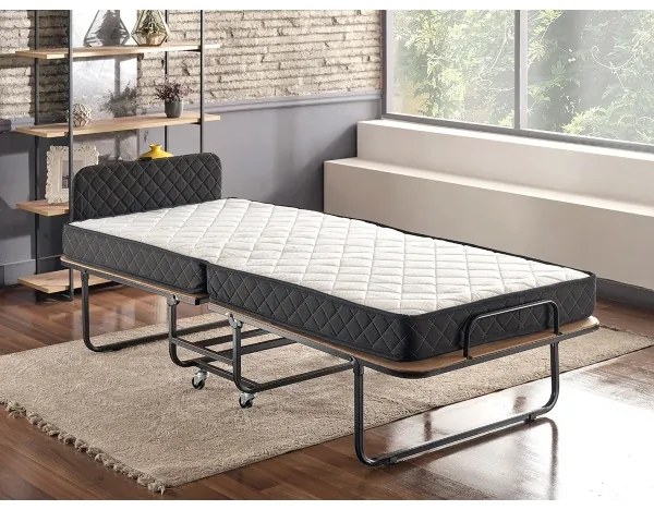 Skladacia kovová jednolôžková posteľ s matracom HERON 90x204 cm biela