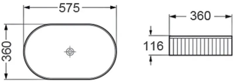 Mexen Grovo, ryhované umývadlo na dosku 57 × 36 cm, čierna matná, 22305785