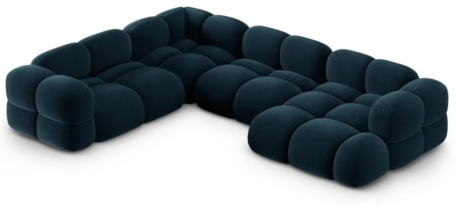 Tmavomodrá zamatová rohová pohovka (ľavý roh/do tvaru "U") Loretto – Cosmopolitan Design