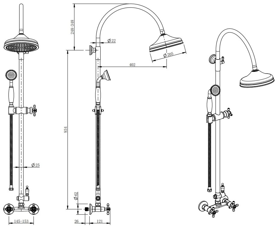 F-Design Lacrima, nástenná sprchová sada s dažďovou sprchou, retro bronzová, FD1-LRA-7SET1-66