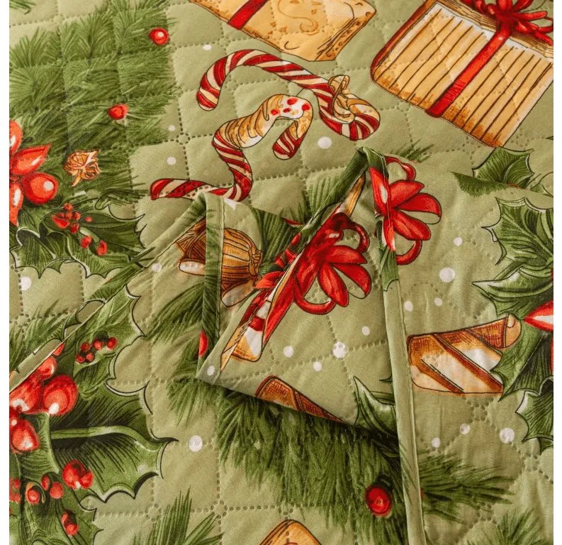 Prehoz na posteľ CHRISTMAS PRESENTS zelený Rozmer: 220 x 240 cm