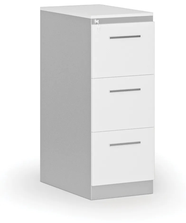 Kovová zásuvková kartotéka PRIMO s drevenými čelami A4, 3 zásuvky, sivá/biela