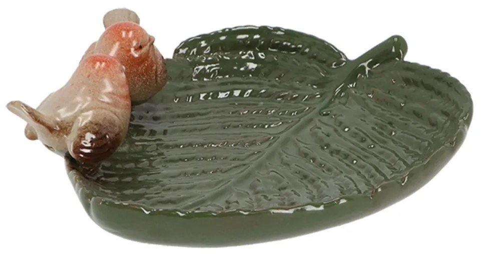 Napájadlo pre vtáky Leaf, 19x21 cm, keramika, zelená