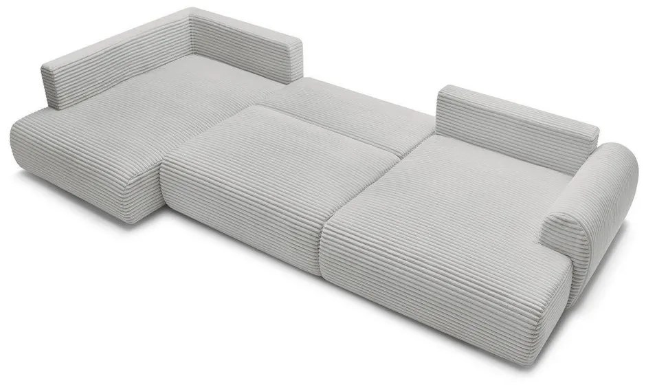 Svetlosivá menčestrová rozkladacia/s úložným priestorom rohová pohovka (ľavý roh/do tvaru "U") Lucien – Bobochic Paris