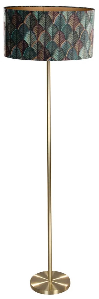 Stojacia lampa mosadz s oválnym zamatovým tienidlom s dizajnom listov 50 cm - Simplo
