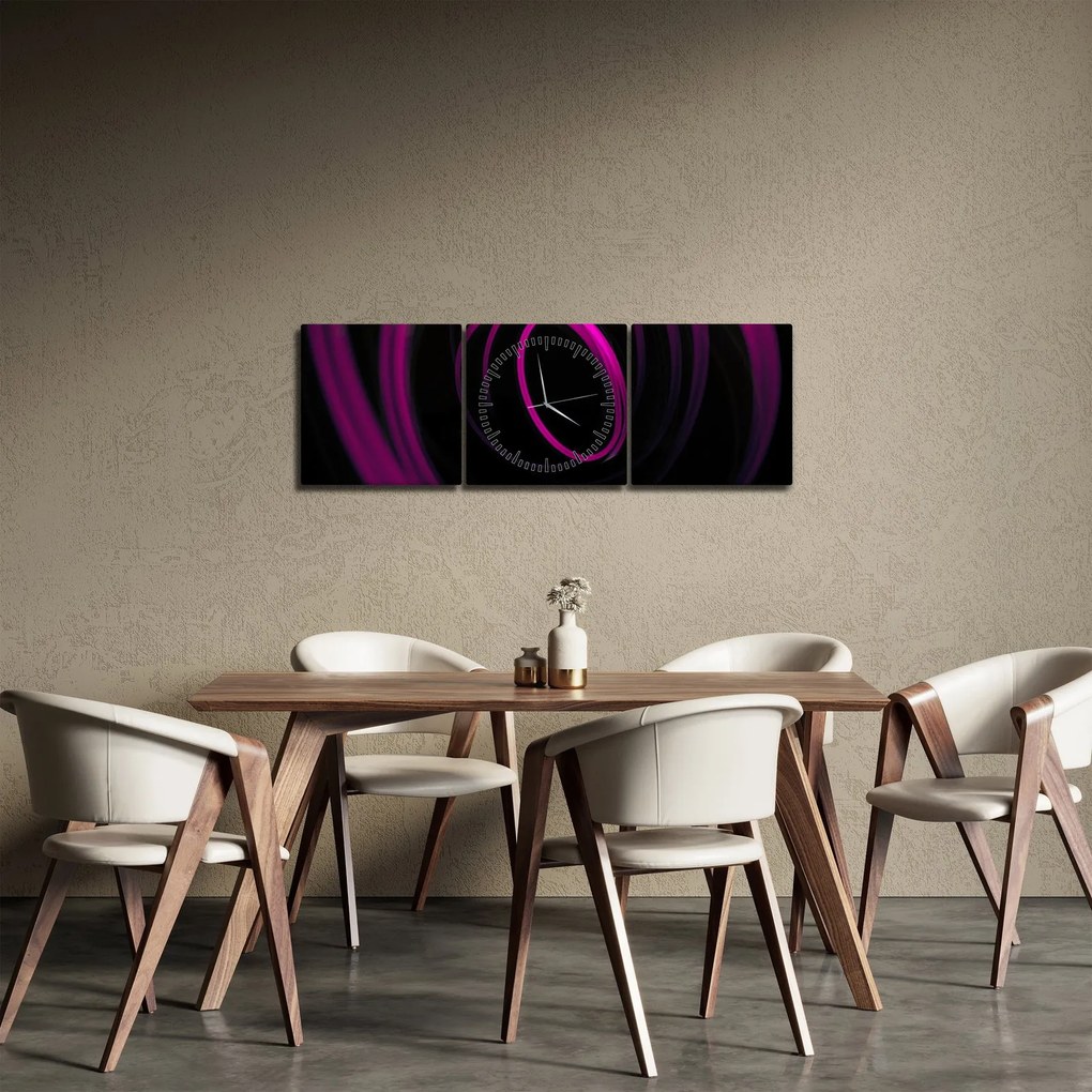 Obraz - fialové čiary (s hodinami) (90x30 cm)