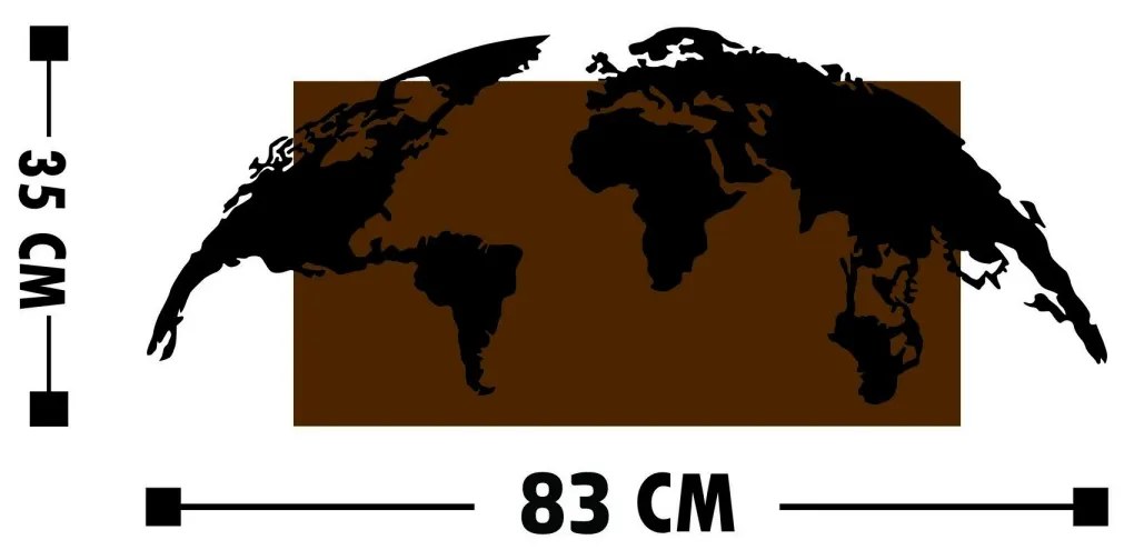 Nástenná drevená dekorácia SVETOVÁ MAPA hnedá/čierna