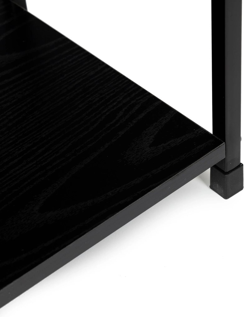 Moderná drevená knižnica, nočný stolík s 2 policami, LOFT black