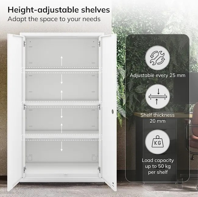 Modulárna kovová multifunkčná skriňa so zásuvkou biela MEGAN 1850 x 900 x 400 mm