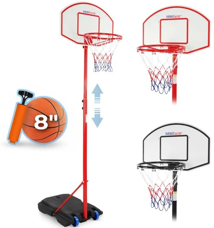 Basketbalový kôš s kolieskami, nastaviteľný 113 - 236 cm