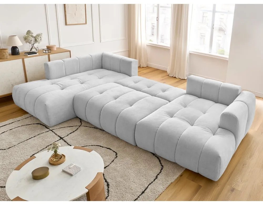 Svetlosivá rozkladacia/s úložným priestorom rohová pohovka (ľavý roh/do tvaru "U") Fuji – Bobochic Paris