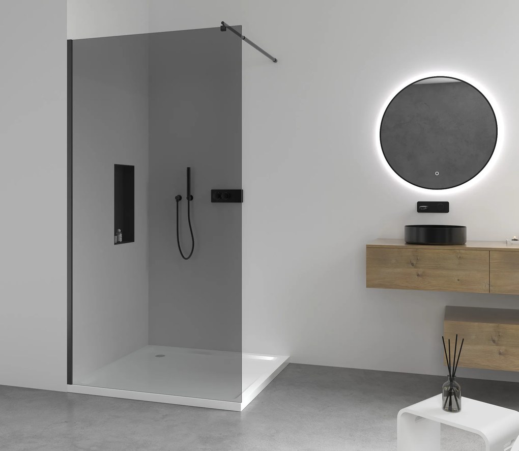 Cerano Onyx, sprchová zástena Walk-in 70x200 cm, 8mm šedé sklo, čierny profil, CER-CER-426403
