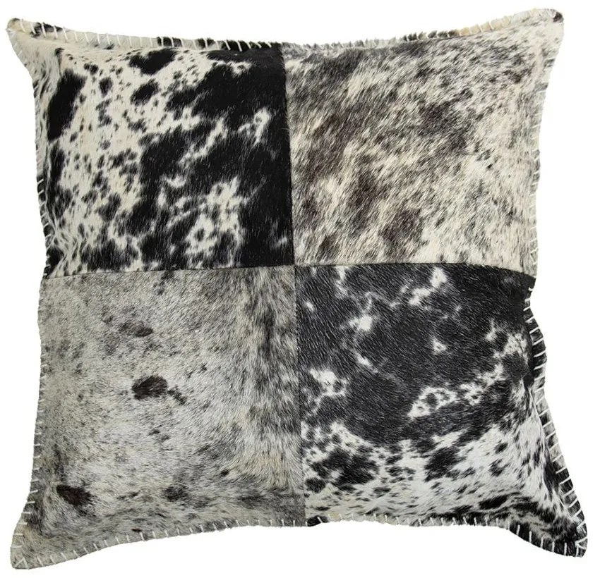 Kožený vankúš čierna / biela z hovädzej kože lemovaný stehom - 45 * 45 * 15cm