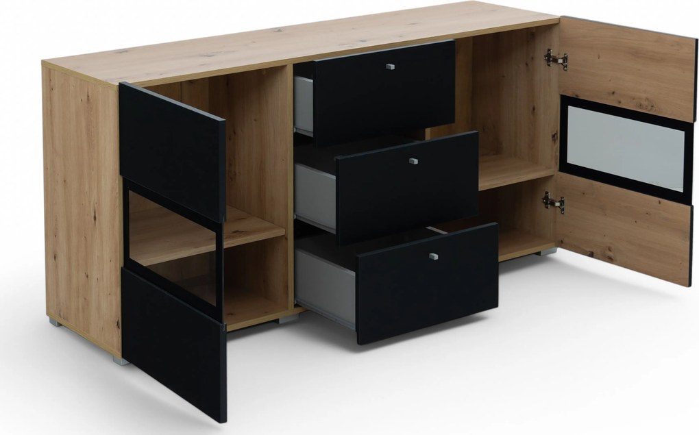Komoda Baros 26 132 cm so zásuvkami - dub artisan / čierny mat