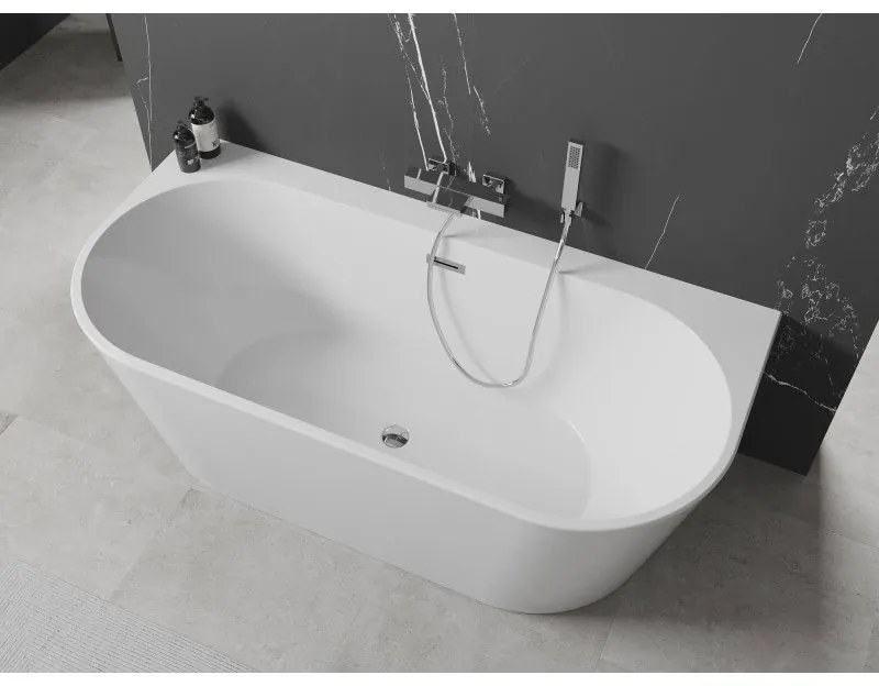 Mexen Oval+, voľne stojaca vaňa ku stene 170 x 80 cm, biela lesklá, chrómový prepad, 52681708000-01