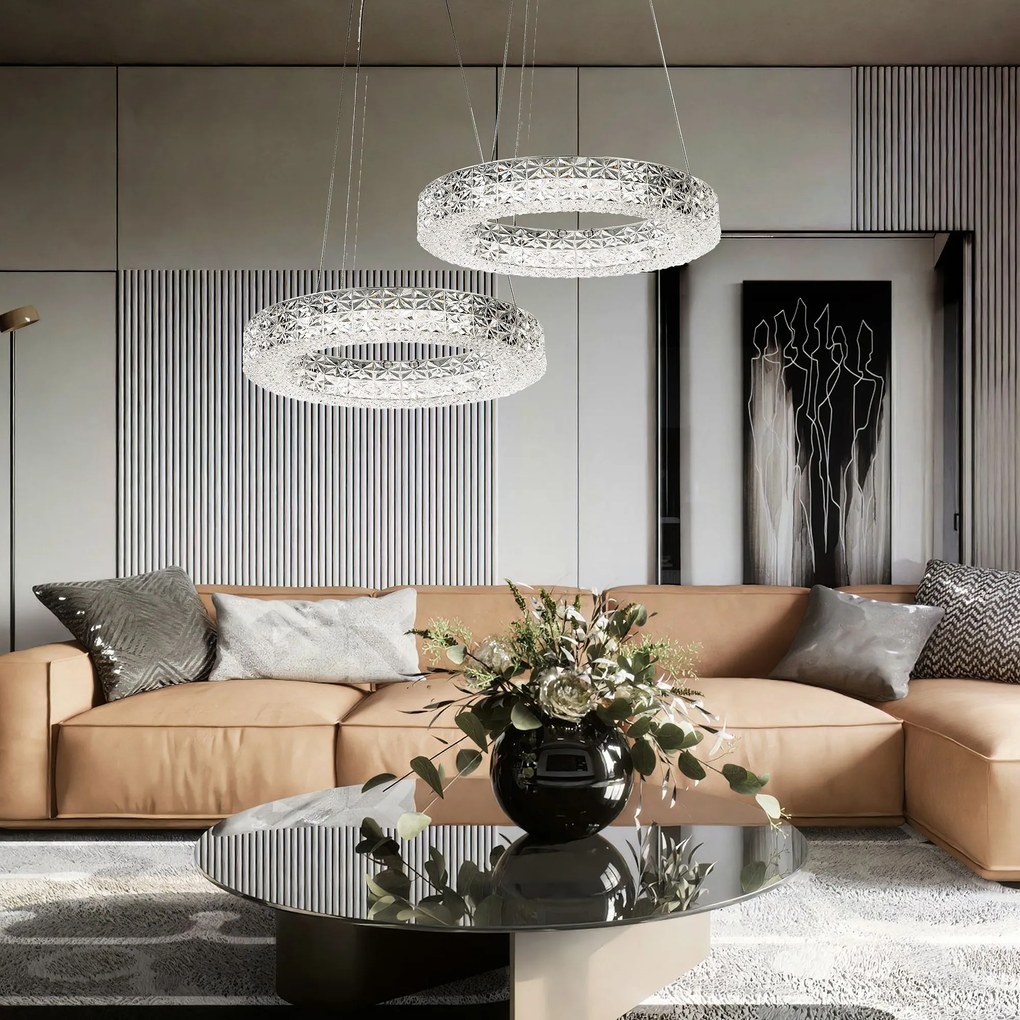 Toolight Toolight, LED stropné krištáľové svietidlo 40cm, 24W, 4000K, MS004-CP, chrómová, OSW-09614