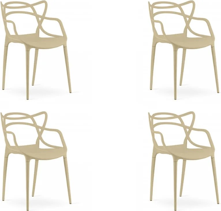 Sada 4 ks plastových stoličiek KATO, béžová