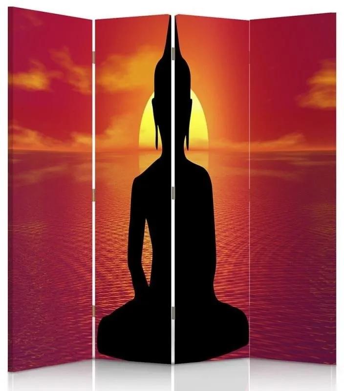 Ozdobný paraván Buddha Meditation Zen Spa - 145x170 cm, štvordielny, obojstranný paraván 360°