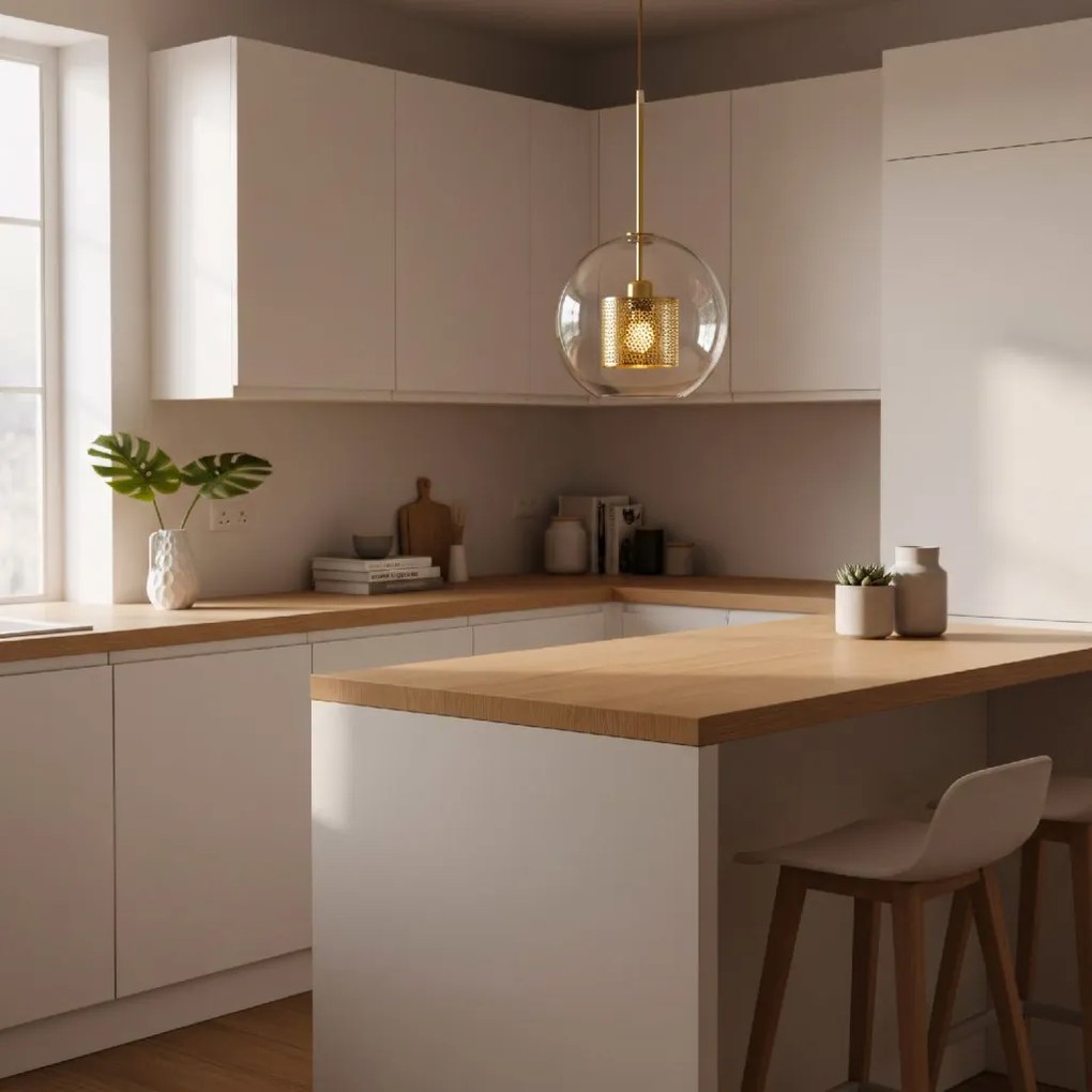 Toolight - závesná sklenená lampa APP555-1CP 25cm, zlatá, OSW-08748