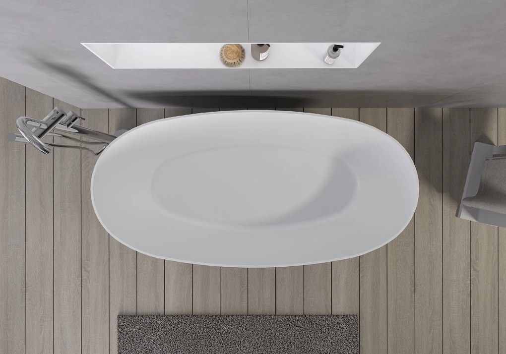 Cerano Antonia, voľne stojaca vaňa z liateho mramoru 170x75cm, čierna-biela matná, CER-CER-417533