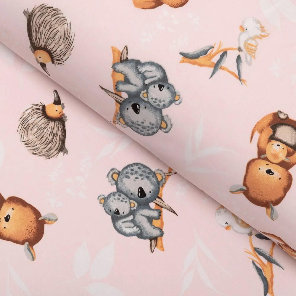 Biante Detský bavlnený obdĺžnikový obrus Sandra SA-533 Austrálske zvieratká na ružovom 140x180 cm