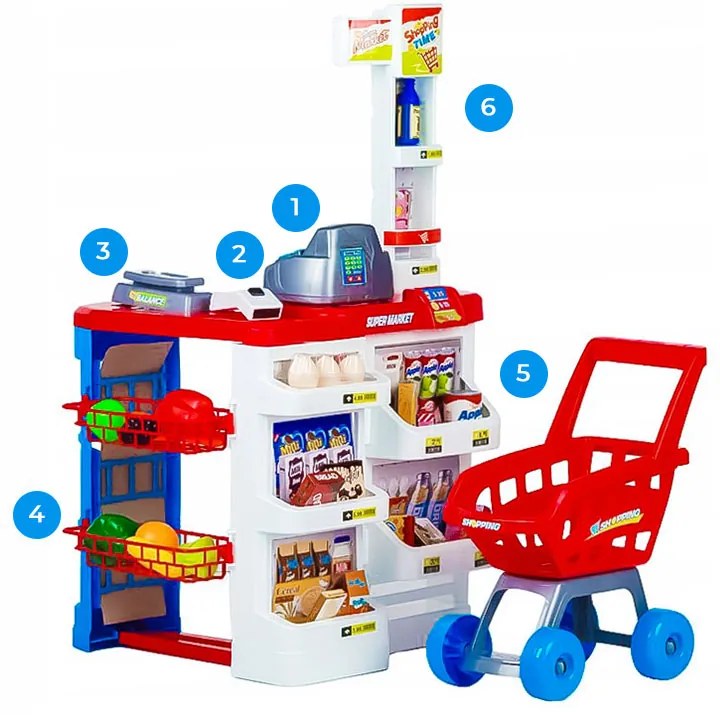 MULTISTORE Veľký obchod s pokladňou Supermarketový stánok pre deti s pokladňou, váhou a skenerom