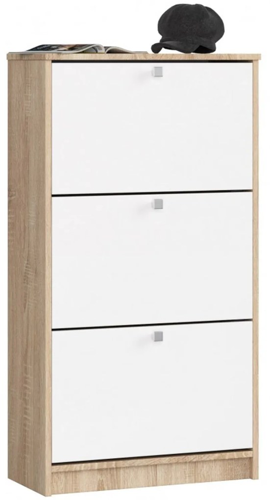 Skrinka na topánky s tromi dvierkami dub sonoma/biela