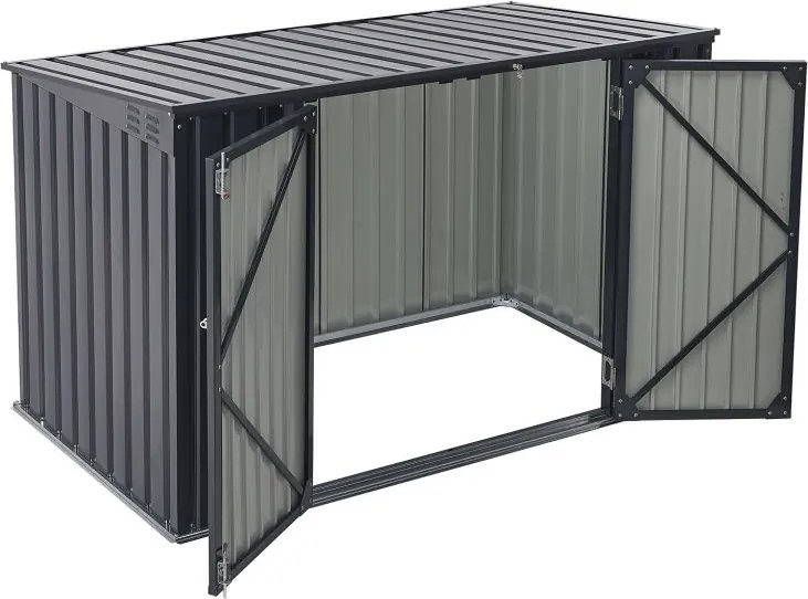 Kovový prístrešok, 3 popolnice, výklopné veko, 200×105×128cm