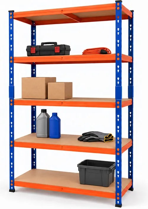 Regál 180x120x40 cm lakovaný 5-policový, nosnosť 1000 kg - modro-oranžový