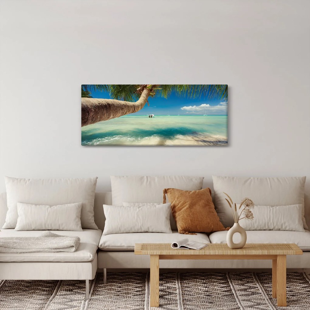 Obraz - Čisté more s palmou (120x50 cm)