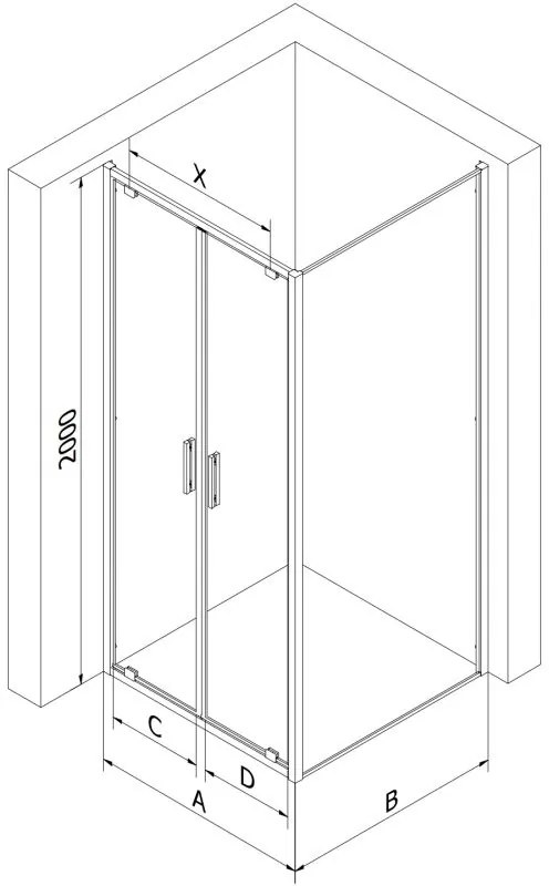 Mexen Exo, sprchovací kút s krídlovými dverami 80 x 70 cm, 6mm číre sklo, chrómový profil, 8182-080-070-01-00