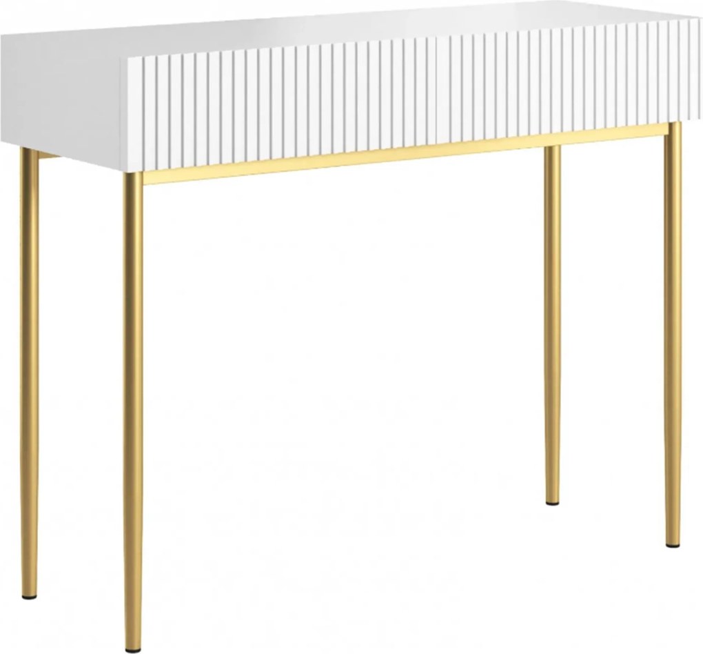 Toaletný stolík Nicole 100 cm so zásuvkami - biely mat / zlatá