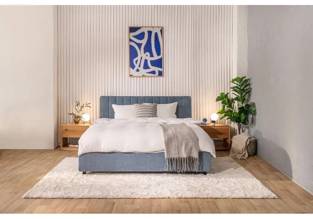 Modrá čalúnená dvojlôžková posteľ s úložným priestorom s matracom/s roštom 180x200 cm Myra Slim Line - Bonami Selection