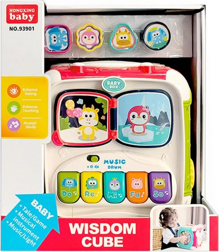 LEAN Toys Veľká multifunkčná vzdelávacia kocka s klavírom triedičkou a bubienkom