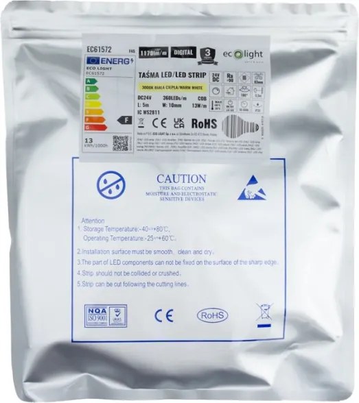 LED pásik digitálny COB 24V 5m 65W 3000K 1170lm digitálny efekt tečúcej vody