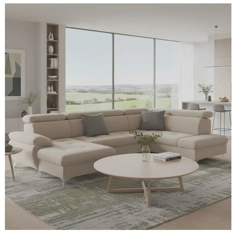 Rozkladacia rohová sedačka do U CATANIA pravá, béžová, s úložným priestorom