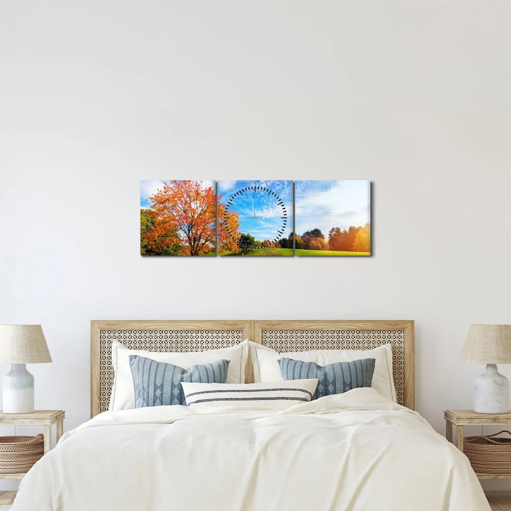 Obraz - Jesenná krajina (s hodinami) (90x30 cm)