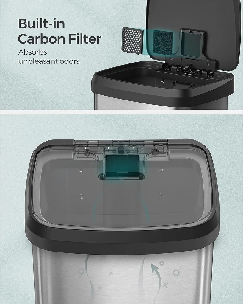 Kuchynský odpadkový kôš, 68 litrový pedálový kovový kôš, strieborný a čierny