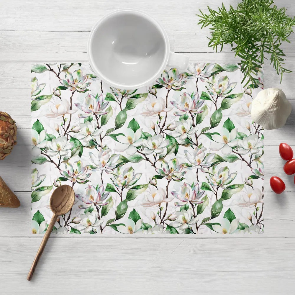 Biante Teflónové prestieranie na stôl TF-117 Kvety magnólie na bielom 30x40 cm