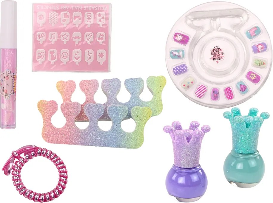 LEAN Toys Sada kozmetiky v kufríku na líčenie a nechty fialová 9 ks