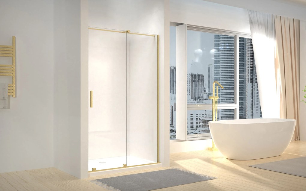 Rea Montana, posuvne sprchové dvere do otvoru 110x200, 6mm číre sklo, zlatý matný profil, KPL-K6402