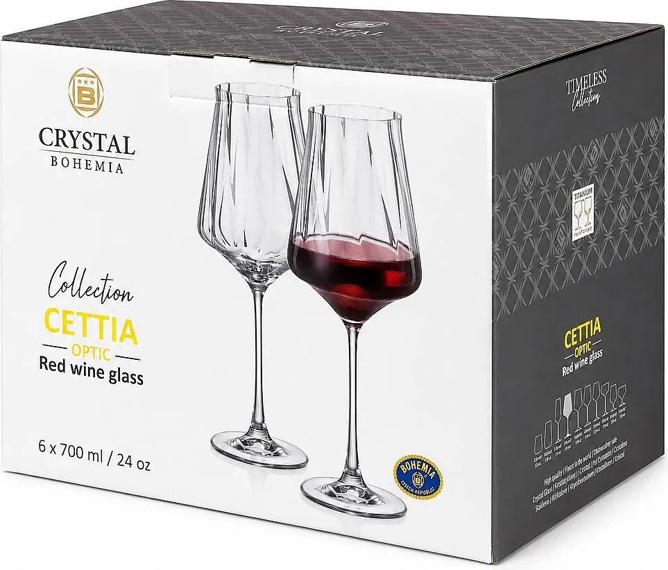 Crystal Bohemia Cettia optic poháre na víno 700 ml 6 ks