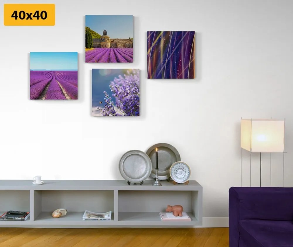 Set obrazov levanduľové pole s abstrakciou - 4x 60x60