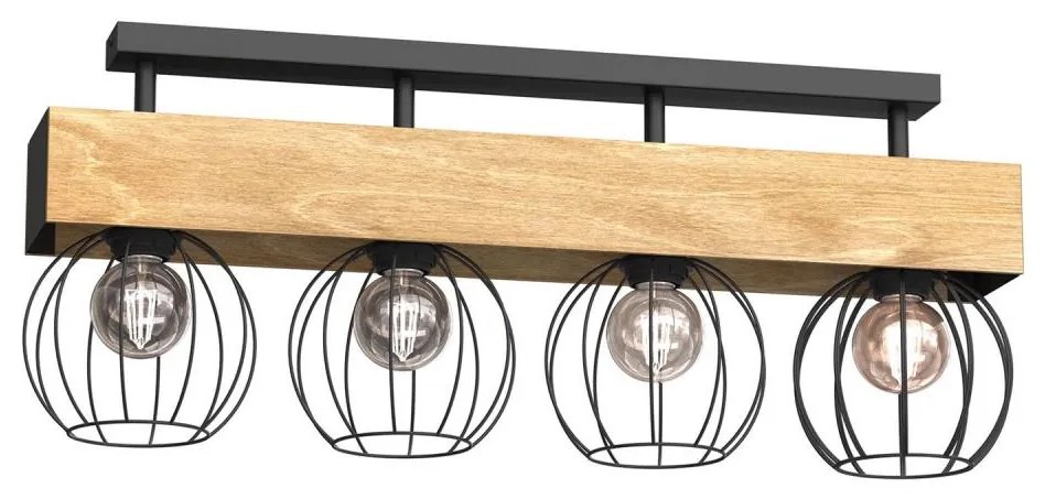 Prisadený luster MENTON 4xE27/15W/230V čierna/hnedá/dub